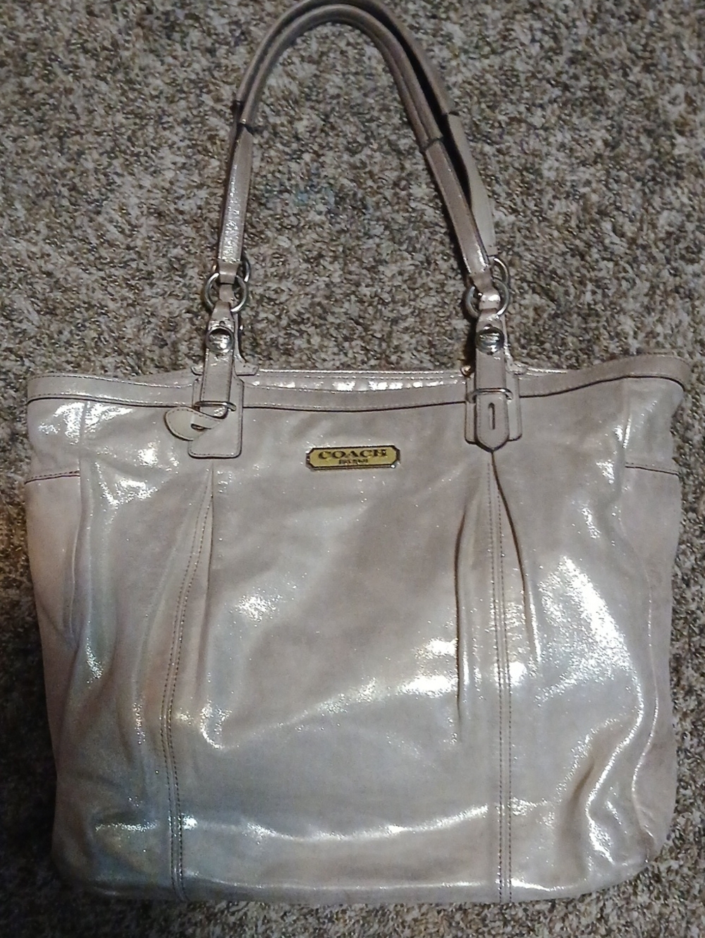 Vintage Coach Sparkly Gold Gallery Leather East/West Tote Handbag Lilac Liner